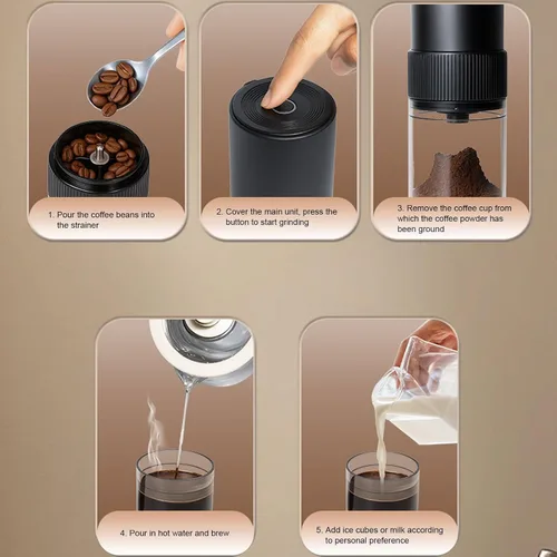 Miniatura 4 de FTVOGUE Molinillo de café recargable por USB, molinillo eléctrico de grano de café con parada automática ajustable, tamaño de molienda ajustable