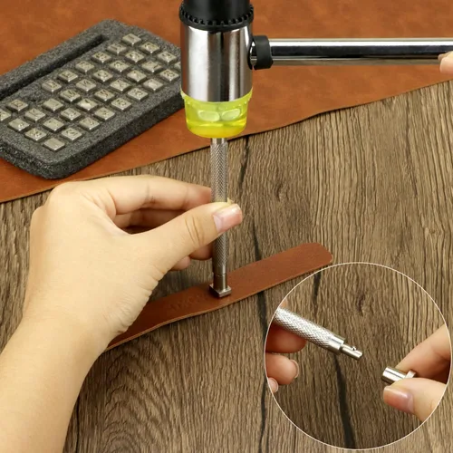 Miniatura 4 de QWORK Juego de sellos de cuero para trabajo de cuero, kit completo de 37 piezas con números, letras y mango de acero, tamaño de 1/4 pulgadas