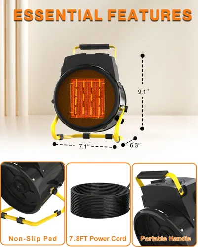Miniatura 6 de Buyplus Calentadores de exterior para patio, calentador de garaje portátil de 1500 W con protección contra sobrecalentamiento y calentamiento rápido