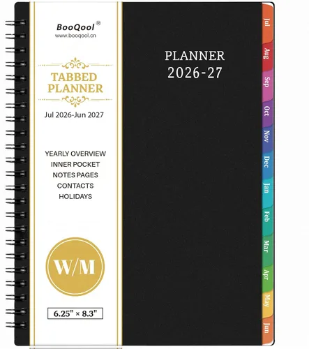 Agenda 2026 – Agenda 2026, 2026 semanal y mensual con pestañas, enero 2026 a diciembre 2026, 6.25 x 8.3 pulgadas, encuadernación fuerte de doble