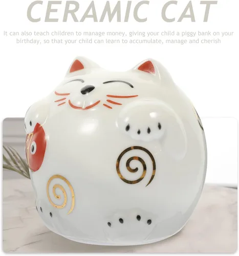 Miniatura 7 de Alcancía de cerámica para gatos, tarro de dinero para gatos, estilo japonés, para niños, para cumpleaños, Navidad, Año Nuevo, decoración del hogar