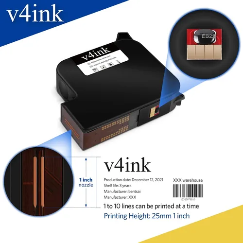 Miniatura 4 de v4ink EB21B - Cartucho de tinta acuoso original a base de agua con cabezal de impresión de 1 pulgada (1.000 in) para uso con impresora de inyección