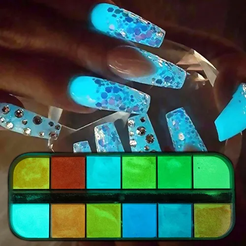 Polvo luminoso de uñas de 12 colores, pigmento fluorescente holográfico, brillo holográfico, arte de uñas, diseño de polvo, suministros de uñas
