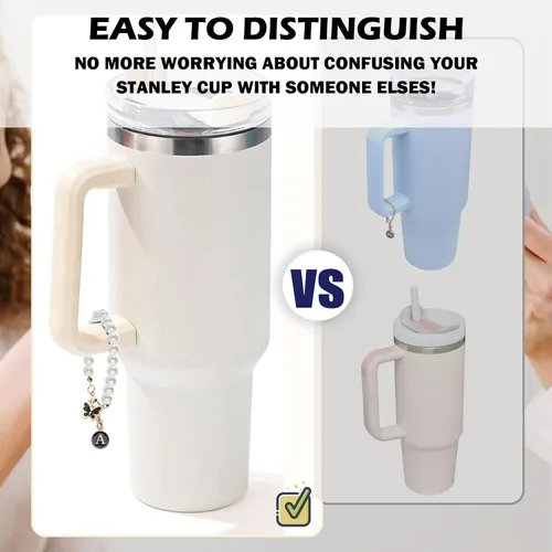 Miniatura 5 de Encanto de letra para Copa Stanley, accesorios de cadena de perlas, encantos de iniciales de Copa Stanley para asa, decoración de botella de agua