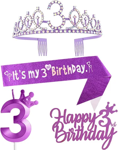 Miniatura 39 de Decoraciones de cumpleaños número 7 para niña, que incluyen corona/tiara de cumpleaños número 7, banda, adorno para pastel de cumpleaños y velas