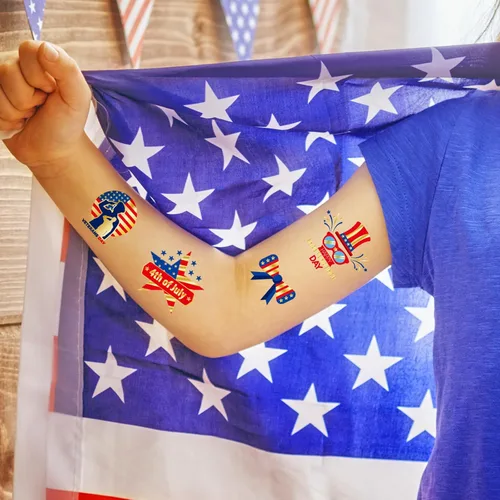 Miniatura 5 de JCFIRE Decoraciones del 4 de julio, 100 piezas de tatuajes temporales para niños y adultos, decoraciones patrióticas, accesorios del 4 de julio