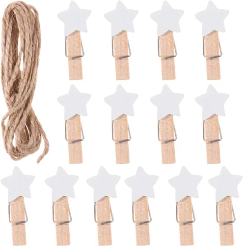 HEALLILY 100 piezas Mini pinzas de madera con forma de estrella clips para colgar en la pared, clips de fotos, pinzas para fotos, clips de