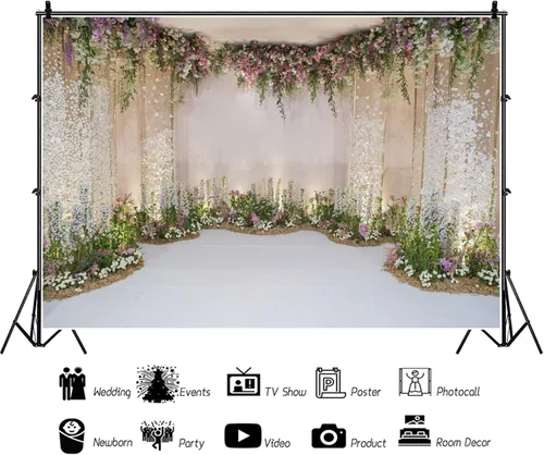 Miniatura 5 de Telón de Fondo de Boda de 5x3 pies para Ceremonia de Cuna, Fondo para Propuesta, Cortina de Flores, Telón de Fondo para Ceremonia de Boda, Telón