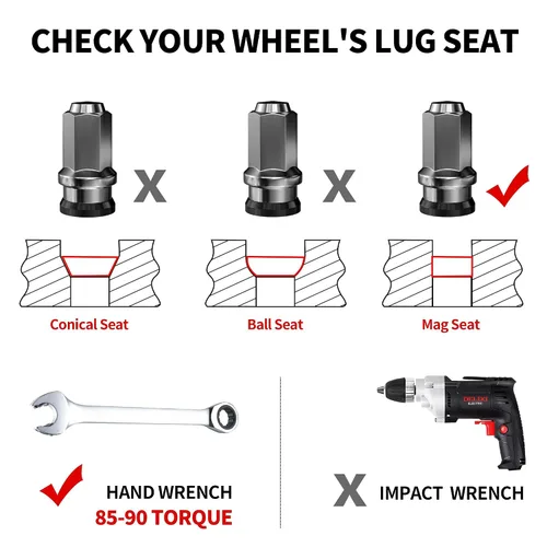 Miniatura 3 de Richeer Juego de 32 tuercas de llanta estilo de fábrica OEM M14x1.5 para 2017-2024 F250 F350, tuercas de rueda de asiento de bellota grande cromadas