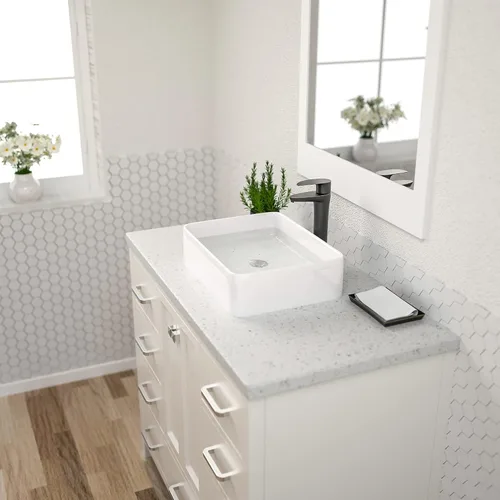 Miniatura 5 de Lavabo Rectangular, Dcolora 19" x 15" Lavabo de Baño de Cerámica Blanca de Porcelana Rectangular Lavabo de Baño Sobre Mostrador Lavamanos de Tocador
