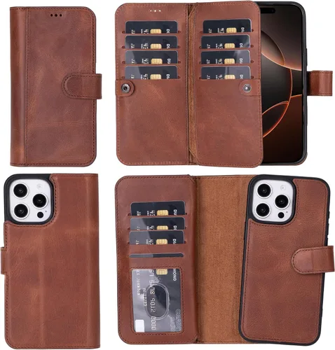 Miniatura 54 de HARDISTON Funda de piel auténtica de alta calidad hecha a mano para iPhone 11 Pro de 5.8 pulgadas, tarjeteros de doble folio, funda magnética Negro