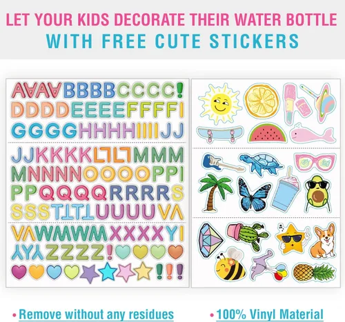 Miniatura 8 de CHILLOUT LIFE Botella de agua aislada para niños de 22 onzas para la escuela con tapa con pajilla, a prueba de fugas y bonitas calcomanías Azul