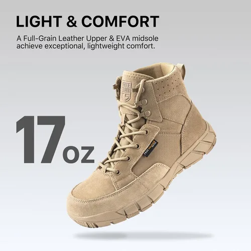 Miniatura 2 de FREE SOLDIER Botas de trabajo duraderas para hombre, 6 pulgadas, ligeras, impermeables, botas de senderismo, botas tácticas de cuero de gamuza