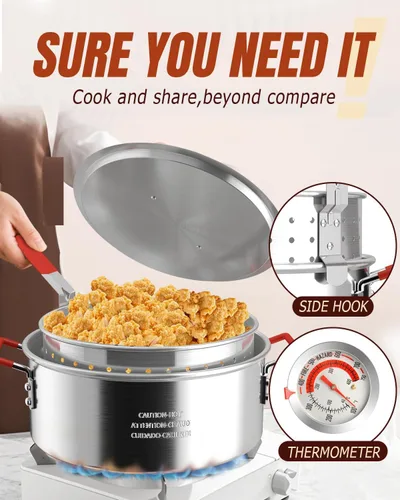 Miniatura 6 de Freidora de pescado de propano de 10 cuartos de galón con tapa, quemador de propano de 55,000 BTU, olla para exteriores con cestas, tapa, termómetro