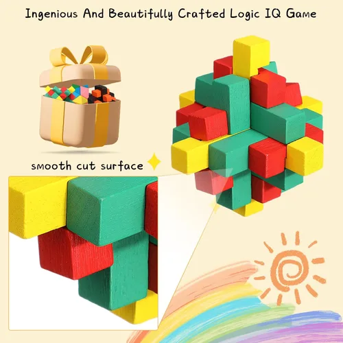 Miniatura 5 de Syhood Juego de 12 piezas de rompecabezas de madera para el cerebro 3D IQ Challenge Toy Games Logic Mind Smart Puzzle Box Lock Toy Brain Teaser