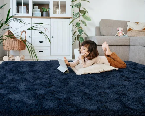 Miniatura 5 de Softlife Alfombra de Área para Dormitorio, Alfombras Peludas de Felpa Azul Marino Esponjosas para Sala de Estar para Niñas, Alfombra Suave y Difusa