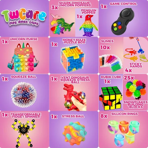 Miniatura 4 de Paquete de 120 juguetes fidget, set de regalos sensoriales pop para fiestas, regalos para niños, adultos, niños y niñas, rellenos para calcetines
