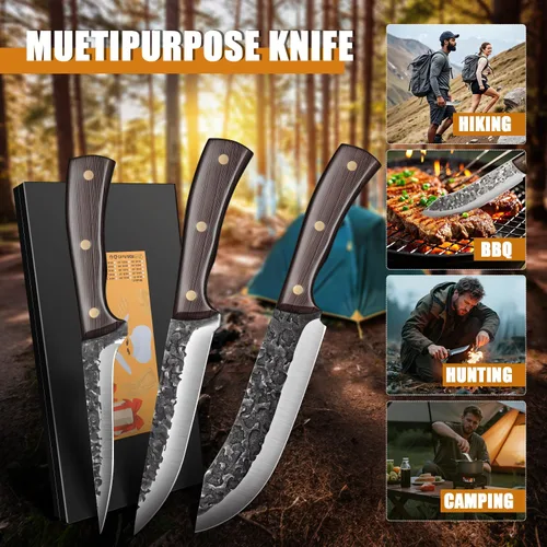 Miniatura 8 de Juego de cuchillos de chef, 3 piezas, cuchillos de cocina profesionales, juegos de cuchillos de carnicero afilados, cuchillo de filete de acero