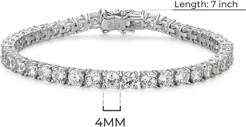Miniatura 5 de Tienda Essentials Brazalete de tenis de plata de ley con circonia cúbica de corte redondo