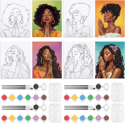 Miniatura 14 de VOCHIC Paquete de 4 kits de fiesta de 8 x 10 pulgadas, kit de pintura de lienzo predibujado para pintura para adultos, suministros de pintura