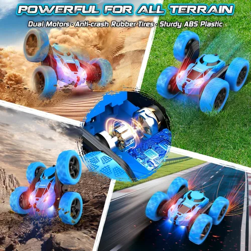 Miniatura 7 de cosone Coche de control remoto, juguetes de autos RC para niños de 6 a 12 años, auto de acrobacias 4WD con luces LED y giros de 360°, 2.4GHz