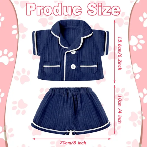 Miniatura 2 de Hungdao 2 juegos de ropa para osos, accesorios de animales de peluche, pijamas de oso de color rosa y azul, ropa de dos capas de muselina, pijamas