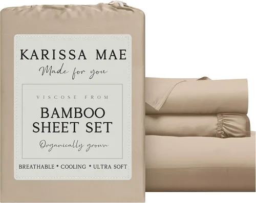 Miniatura 29 de KARISSA MAE Juego de sábanas tamaño individual de viscosa de bambú refrescante, 100% cultivadas orgánicamente, bolsillo profundo de 18 pulgadas
