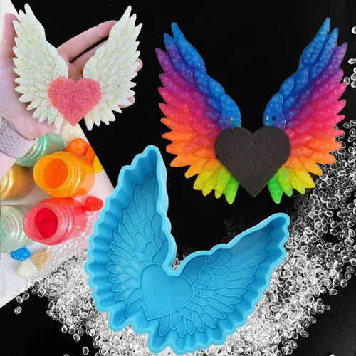 Miniatura 2 de Molde de silicona Freshie para automóvil con alas de corazón, para perlas aromáticas, velas de jabón, cera y arcilla, molde de yeso