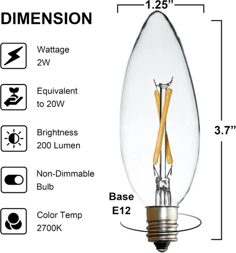 Miniatura 6 de Paquete de 6 bombillas LED Edison B10 C32, equivalente a 25 vatios, base E12, CRI 85-90 2700K blanco cálido, bombilla afilada de vidrio transparente