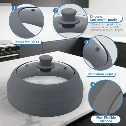 Miniatura 4 de Cubierta de vidrio para microondas para alimentos, cubierta plegable de silicona para salpicaduras de microondas de 10.5 pulgadas, cubierta