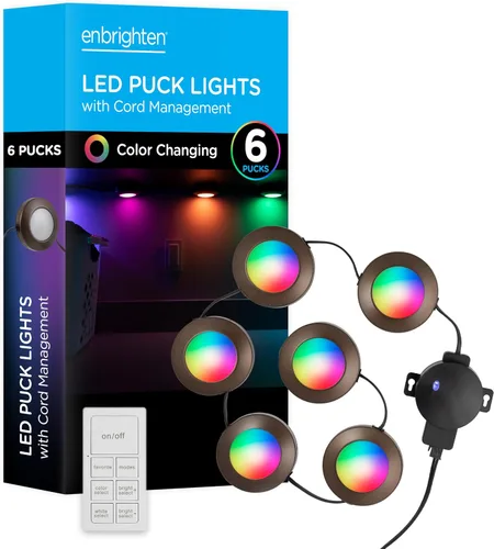 Miniatura 9 de Enbrighten Spectrum 44092 - Discos LED, 9 discos, multicolor o blanco, regulables, luces debajo del gabinete, luces de disco, control remoto