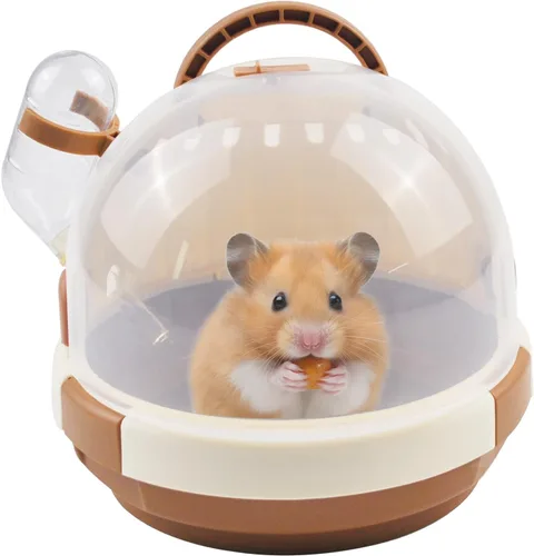 Miniatura 8 de Jaula transportadora para hámsters, jaulas portátiles para animales pequeños, estuche de viaje con botella de agua, plástico transpirable, jaula