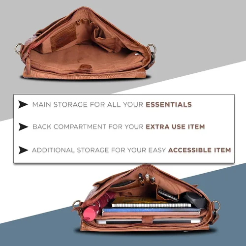 Miniatura 4 de Bolso de mensajero de cuero real para hombres y mujeres Maletín para laptop para oficina universidad correa de hombro ajustable