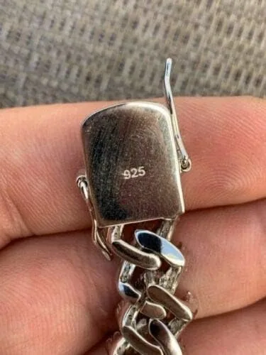 Miniatura 5 de HarlemBling Cadena o pulsera cubana de plata de ley 925 maciza para hombre, eslabones cubanos Hip Hop de 0.472 in - ICY, Metal, Circonita cúbica