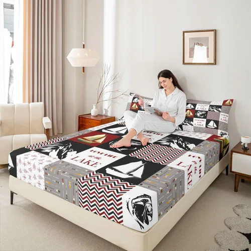 Miniatura 37 de Lake House - Sábana bajera ajustable tamaño individual, sábanas de anclaje náutico para niños, adolescentes, adultos, dormitorio, juego de ropa