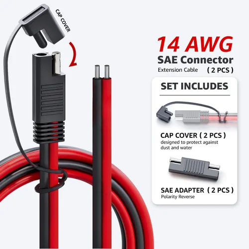 Miniatura 2 de MADCATZ Cable de extensión de conector SAE de 2 pines de 10 pies y 14 AWG, enchufe de desconexión rápida para automóviles, panel solar, batería