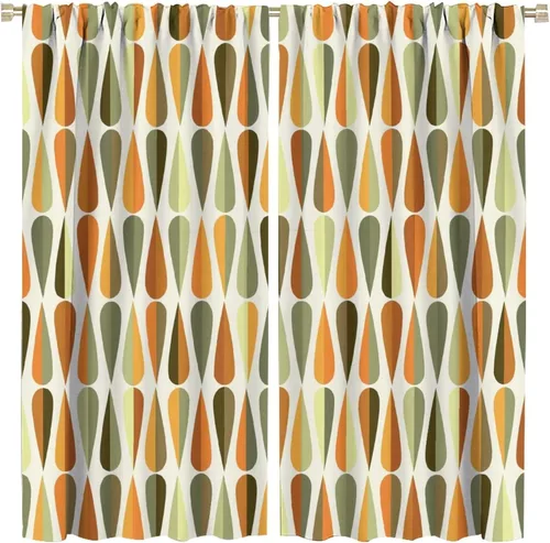 Miniatura 31 de Cortinas opacas de arte abstracto de mediados de siglo para dormitorio, cortinas modernas de estilo bohemio con hojas geométricas florales, cortinas