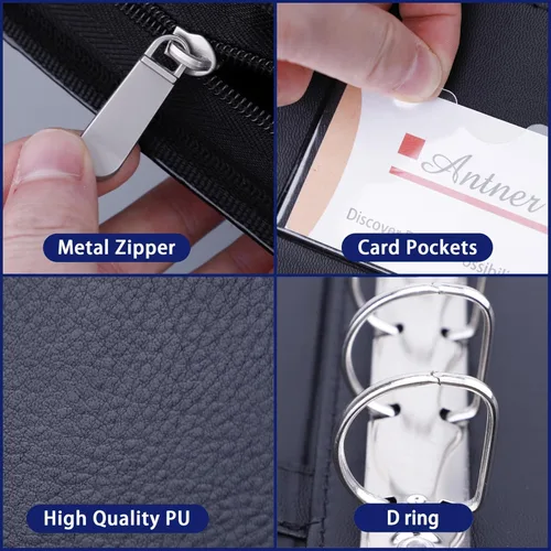 Miniatura 6 de Antner Carpeta con cremallera de 7 anillos para talonarios de cheques de negocios, formato 3 en una página, capacidad para 600 cheques, cubierta