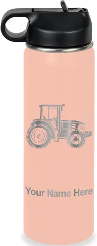 Miniatura 68 de LaserGram Botella de agua personalizada, tractor agrícola, acero inoxidable de doble pared aislada al vacío con popote superior, regalo grabado