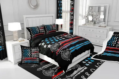 Miniatura 6 de jejeloiu Lacrosse - Alfombra decorativa de 3 x 5 pies para niños, diseño de bandera estadounidense, temática deportiva, para mujeres y hombres