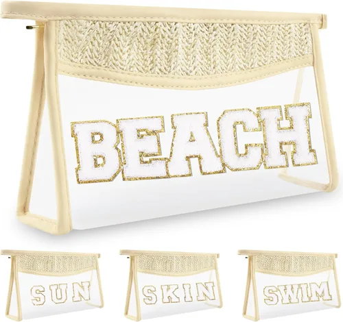 Miniatura 23 de Bolsa de maquillaje transparente bohemia con cremallera para cosméticos, bolsa de aseo transparente, bolsa de aseo de viaje, pequeña bolsa de letras