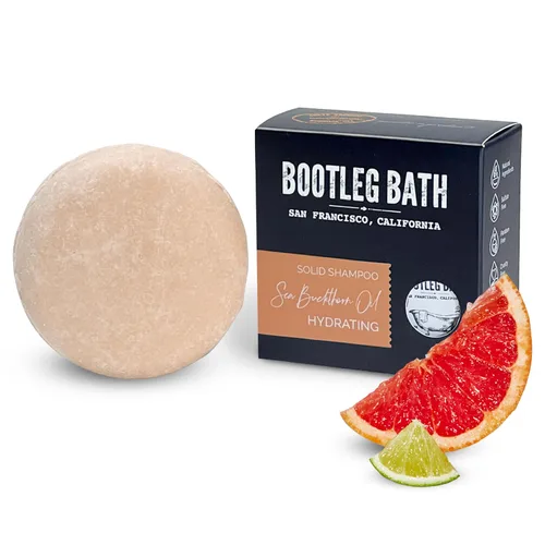 Barra de champú hidratante con aceite de espino amarillo y extracto de aloe vera, vegano, sin sulfatos, sin ftalatos, sin parabenos, ecológico,
