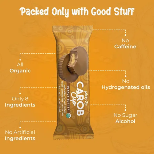 Miniatura 8 de Missy J's Tazas de algarroba de mantequilla de maní orgánica de 0.9 onzas cada una, paquete de 3 hechas con azúcar de coco, vegano, sin gluten