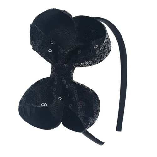 Diademas con lazo para el pelo con lentejuelas brillantes, lazos de cinta para niñas, niños y mujeres (negro)