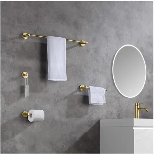 Miniatura 2 de KIBI Juego de accesorios circulares de baño de 5 piezas, oro cepillado, incluye toallero, anillo para toallas, soporte para papel higiénico