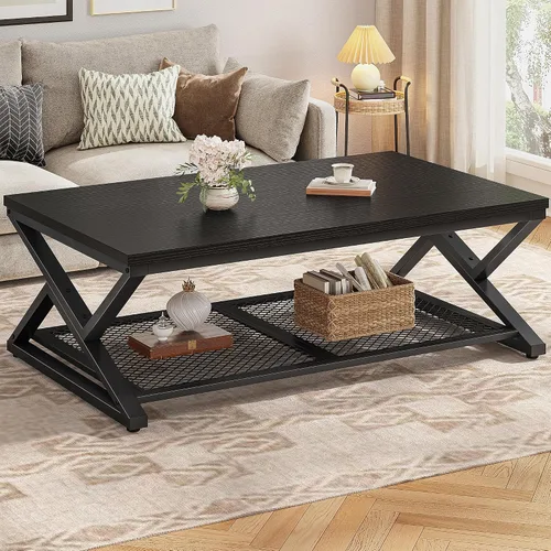Miniatura 12 de EnHomee Mesa de Café con Almacenamiento, Mesas de Café Modernas para Sala de Estar con Estante de Malla, Mesa de Centro Rectangular de 2 Niveles