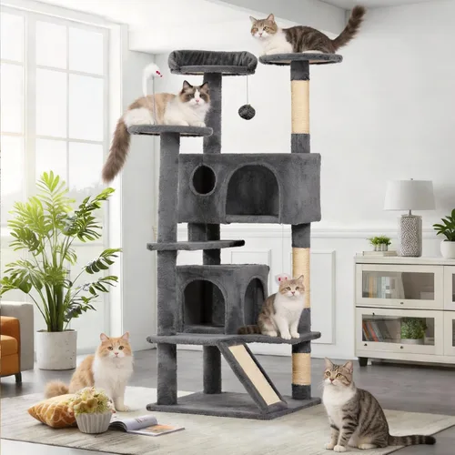 Miniatura 7 de Aotaide - Árbol para gatos de 54 pulgadas, torre para gatos de varios niveles, 2 cuevas acogedoras, postes rascadores, escalera de escalada, bolas