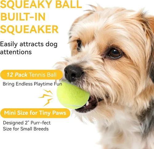 Miniatura 3 de susu & wuwu Paquete de 12 pelotas chirriantes para perros pequeños, pelotas de tenis pequeñas de 2 pulgadas, juguete interactivo para perros,