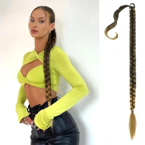 Miniatura 27 de Mebeli Extensiones de cola de caballo trenzadas, extensiones trenzadas, extensiones de cola de caballo largas trenzadas, extensiones de cola de #2