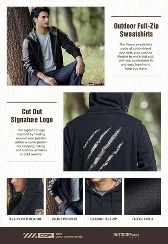 Miniatura 3 de CQR sudadera táctica de invierno para hombre, con capucha y forro térmico de vellón, de manga larga, sin botones